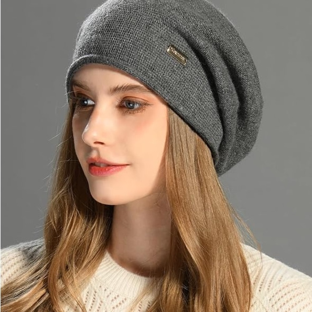 Charcoal Knit Slouchy Beanie by